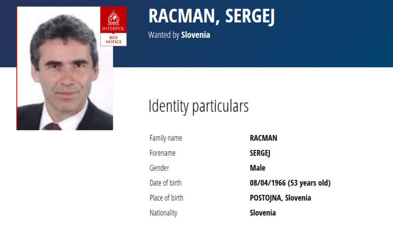 Sergej Racman interpol tiralica