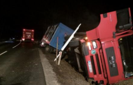 [FOTO] V nesreči tovornjaka za prevoz živine pri Videžu poginilo nekaj krav