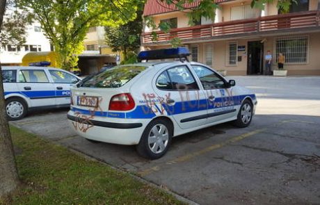 V Trebnjem s sprejem nad policijska vozila