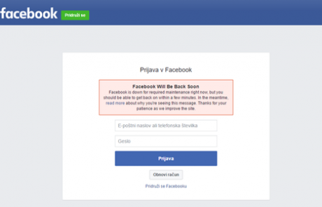 Facebook in instagram ponekod ne delujeta