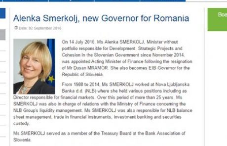 Alenka Smerkolj, guvernerka EIB za Romunijo?