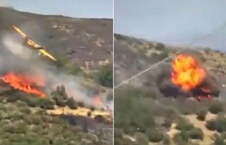 Šok v Grčiji: Canadair strmoglavil med gašenjem požara, kamere ujele grozljiv trenutek