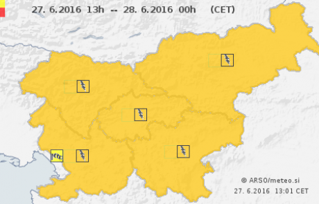 Pozor! Oranžni alarm za vso Slovenijo, možnost močnejših nalivov