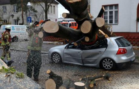 Viharni veter odkriva strehe, podira drevesa in ubija